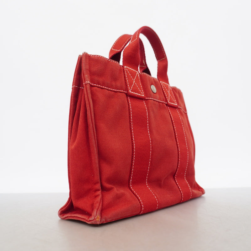 【6ke5247】エルメス トートバッグ ドーヴィルPM キャンバス レッド シルバー金具【中古】レディース
