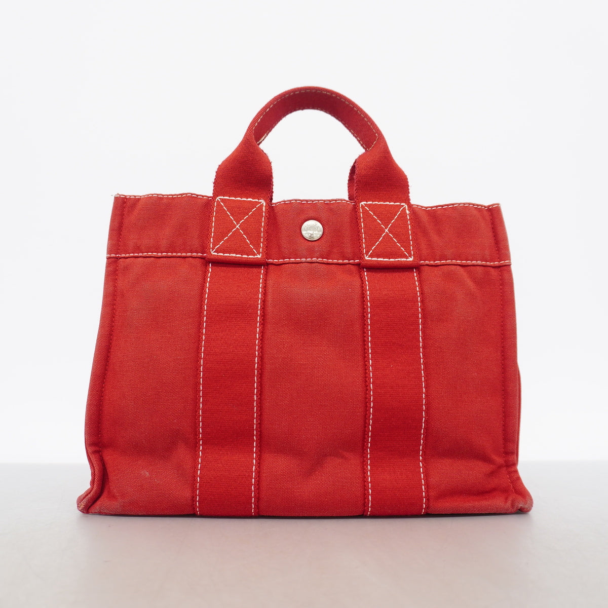 【6ke5247】エルメス トートバッグ ドーヴィルPM キャンバス レッド シルバー金具【中古】レディース