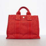 【6ke5247】エルメス トートバッグ ドーヴィルPM キャンバス レッド シルバー金具【中古】レディース