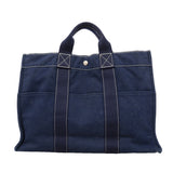【6ke5248】エルメス トートバッグ ドーヴィルMM キャンバス ネイビー シルバー金具【中古】レディース