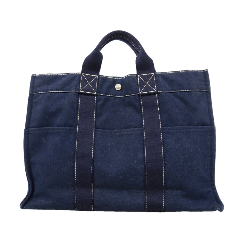 【6ke5248】エルメス トートバッグ ドーヴィルMM キャンバス ネイビー シルバー金具【中古】レディース