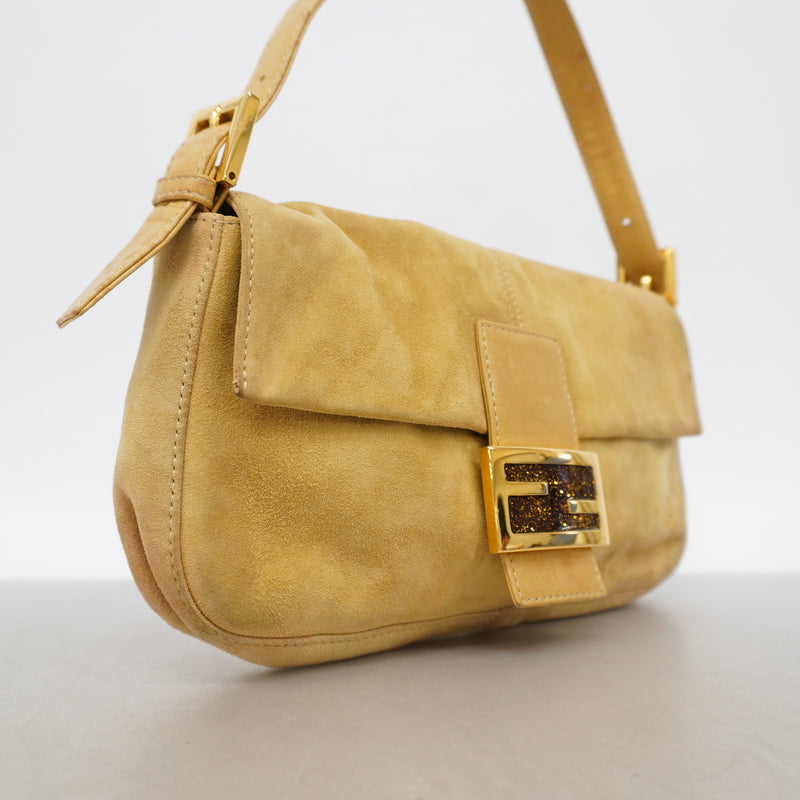 【6ke5253】フェンディ ハンドバッグ マンマバケット スウェード ベージュ ゴールド金具【中古】レディース