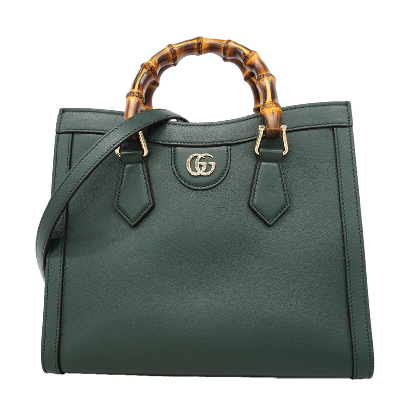 【6ke5255】グッチ トートバッグ バンブー ダイアナ 853226 レザー グリーン シャンパンゴールド金具 2wayバッグ【中古】レディース