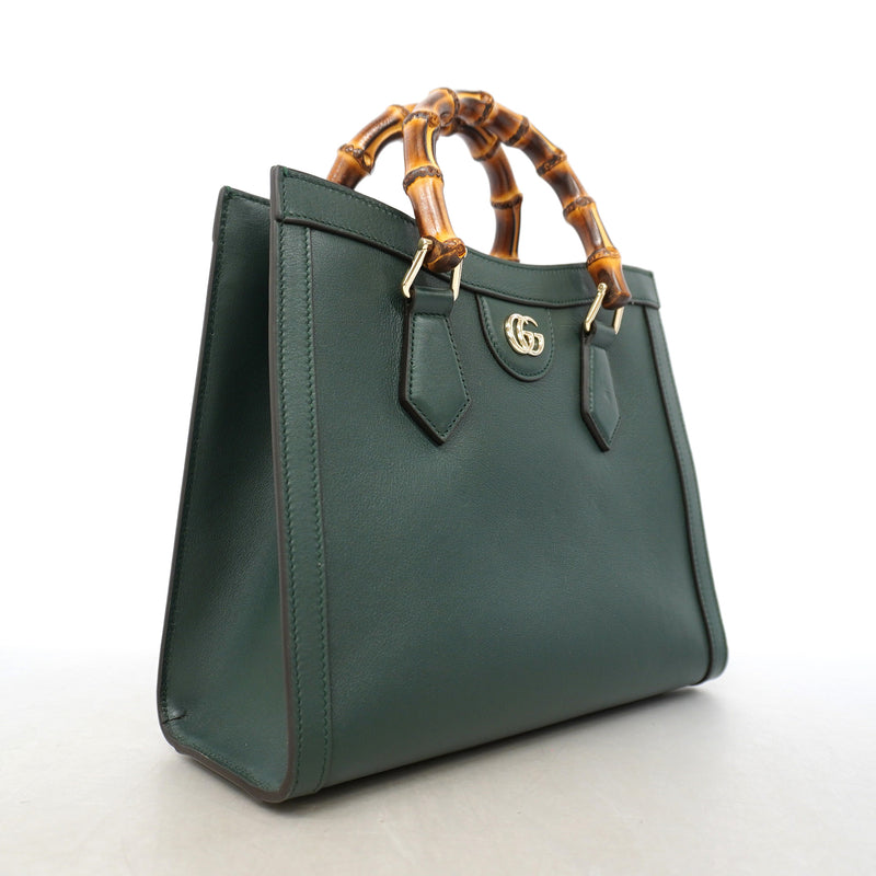 【6ke5255】グッチ トートバッグ バンブー ダイアナ 853226 レザー グリーン シャンパンゴールド金具 2wayバッグ【中古】レディース