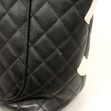 【6ke5258】シャネル トートバッグ カンボン ラムスキン ブラック ホワイト シルバー金具【中古】レディース
