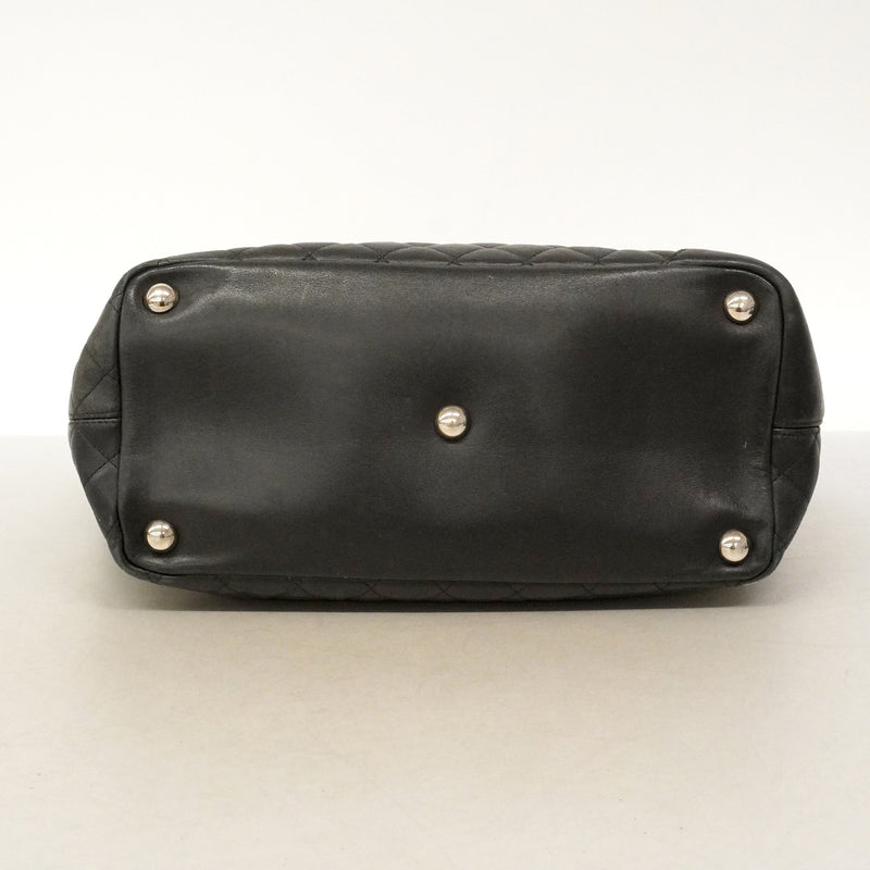 【6ke5258】シャネル トートバッグ カンボン ラムスキン ブラック ホワイト シルバー金具【中古】レディース