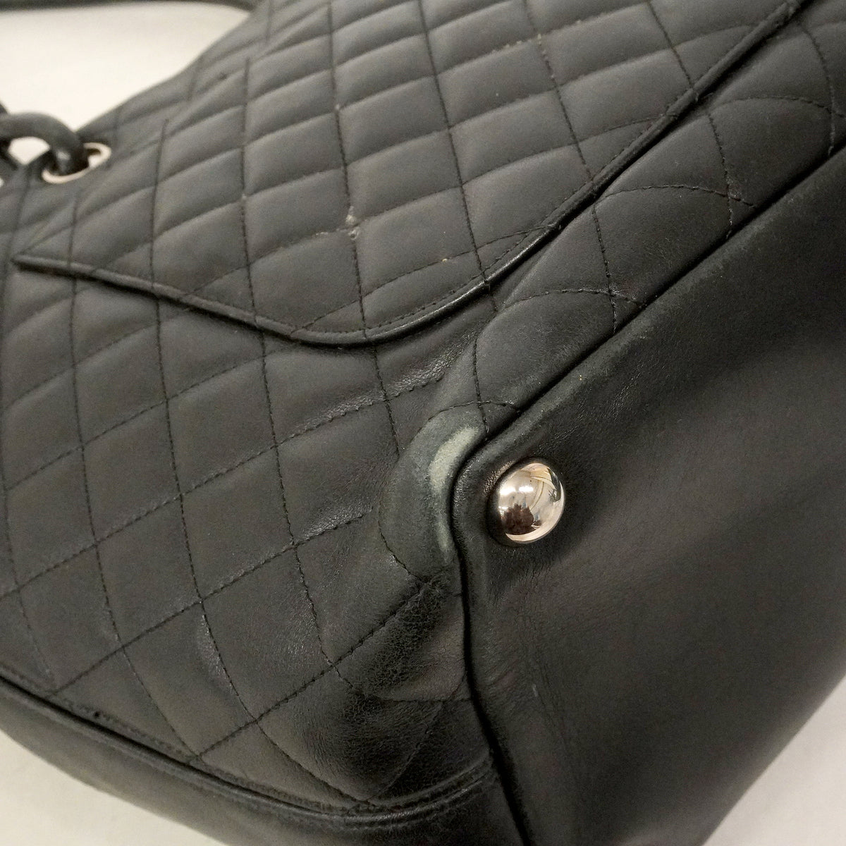【6ke5258】シャネル トートバッグ カンボン ラムスキン ブラック ホワイト シルバー金具【中古】レディース