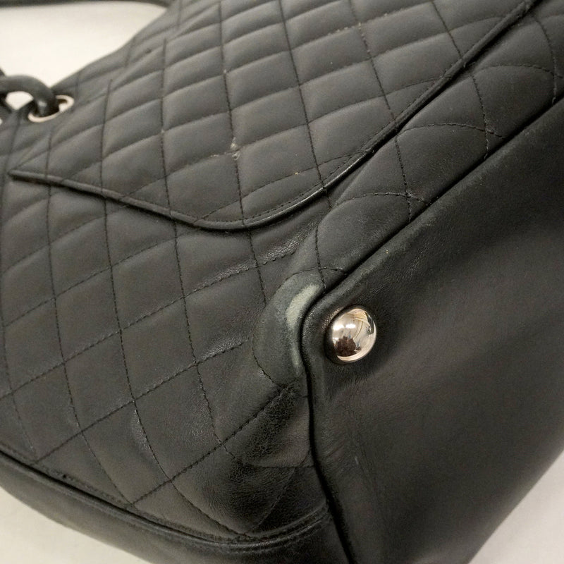 【6ke5258】シャネル トートバッグ カンボン ラムスキン ブラック ホワイト シルバー金具【中古】レディース