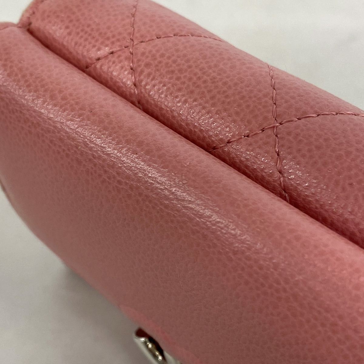 【6ke5285】シャネル 三つ折り財布 マトラッセ キャビアスキン ピンク シルバー金具【中古】レディース