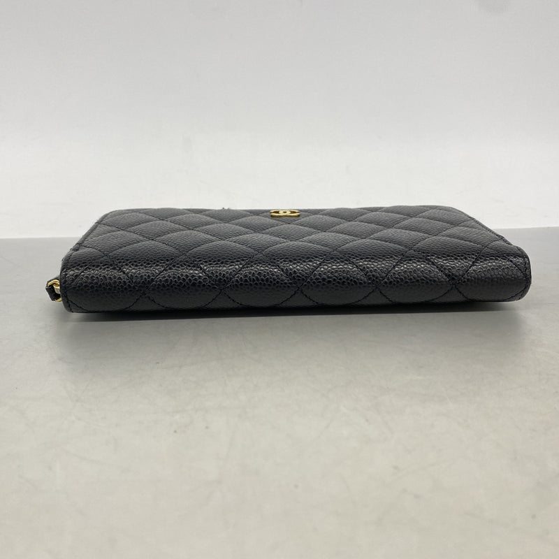 【6ke5307】シャネル 長財布 マトラッセ キャビアスキン ブラック ゴールド金具【中古】レディース