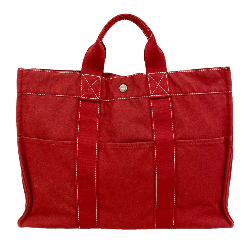 【6ke5308】エルメス トートバッグ ドーヴィルMM キャンバス レッド シルバー金具【中古】レディース