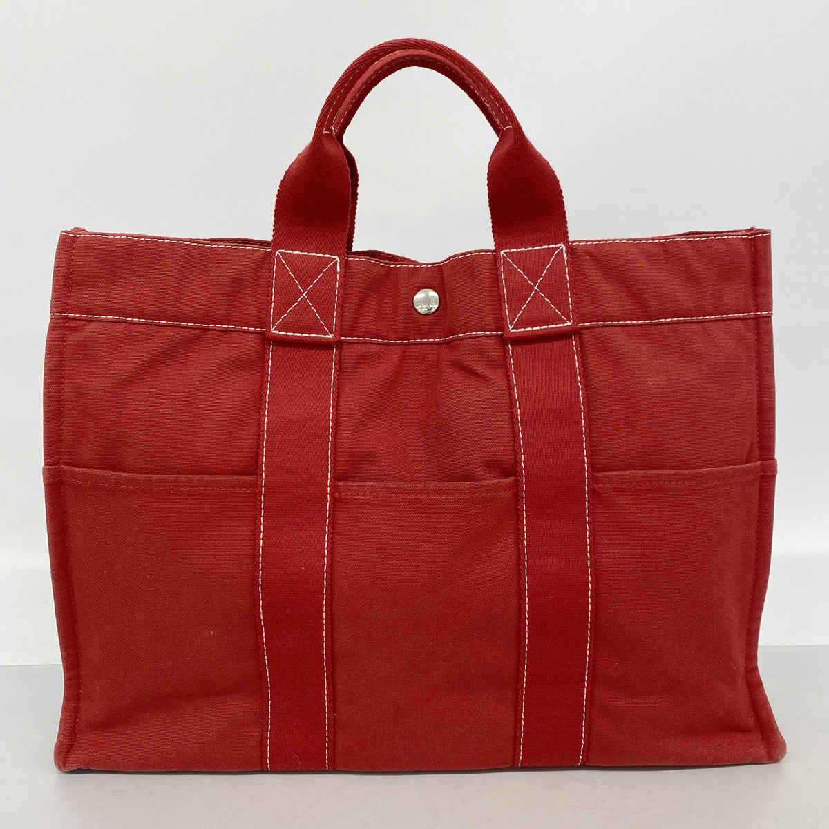 【6ke5308】エルメス トートバッグ ドーヴィルMM キャンバス レッド シルバー金具【中古】レディース