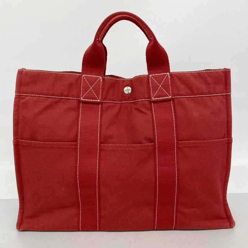 【6ke5308】エルメス トートバッグ ドーヴィルMM キャンバス レッド シルバー金具【中古】レディース