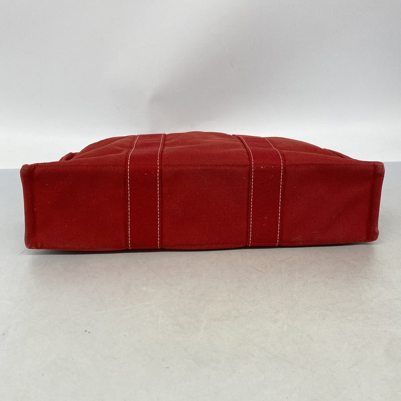 【6ke5308】エルメス トートバッグ ドーヴィルMM キャンバス レッド シルバー金具【中古】レディース