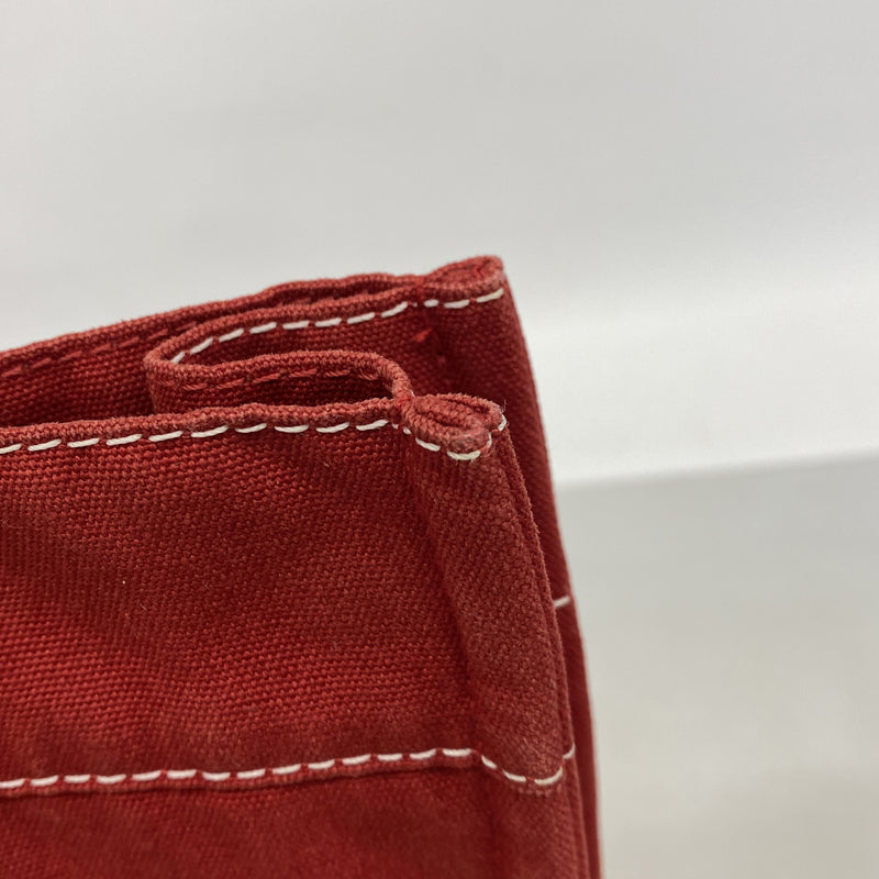 【6ke5308】エルメス トートバッグ ドーヴィルMM キャンバス レッド シルバー金具【中古】レディース