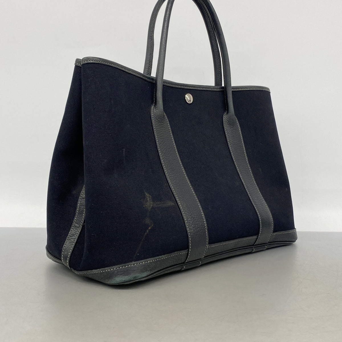 【6ke5319】エルメス トートバッグ ガーデンパーティPM トワルオフィシエ ブラック シルバー金具 □L刻印【中古】レディース