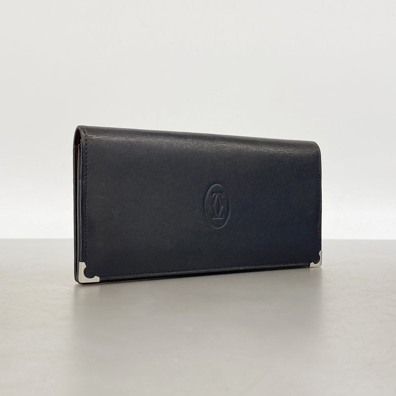 【6ke5326】カルティエ 長財布 マスト レザー ブラック シルバー金具【中古】メンズ レディース ユニセックス