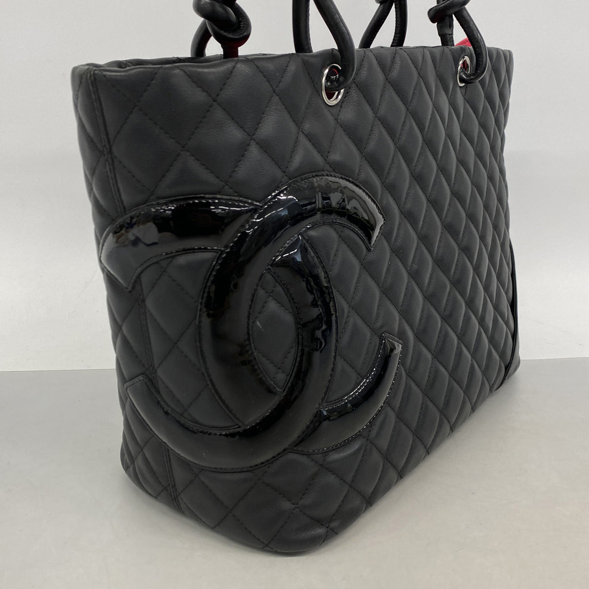 【6ke5327】シャネル トートバッグ カンボン ラムスキン ブラック シルバー金具【中古】レディース