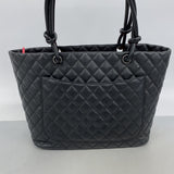 【6ke5327】シャネル トートバッグ カンボン ラムスキン ブラック シルバー金具【中古】レディース