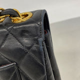 【6ke5328】シャネル ショルダーバッグ デカマトラッセ Wチェーン ラムスキン ブラック ゴールド金具【中古】レディース