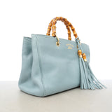 【6ke5339】グッチ ハンドバッグ バンブー 323660 レザー ライトブルー シャンパンゴールド金具【中古】レディース