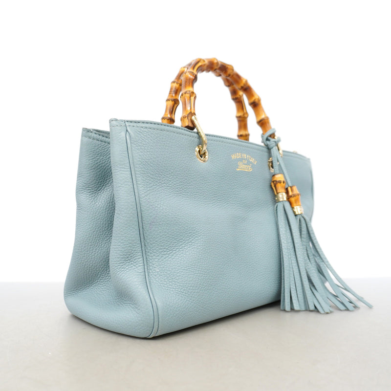 【6ke5339】グッチ ハンドバッグ バンブー 323660 レザー ライトブルー シャンパンゴールド金具【中古】レディース