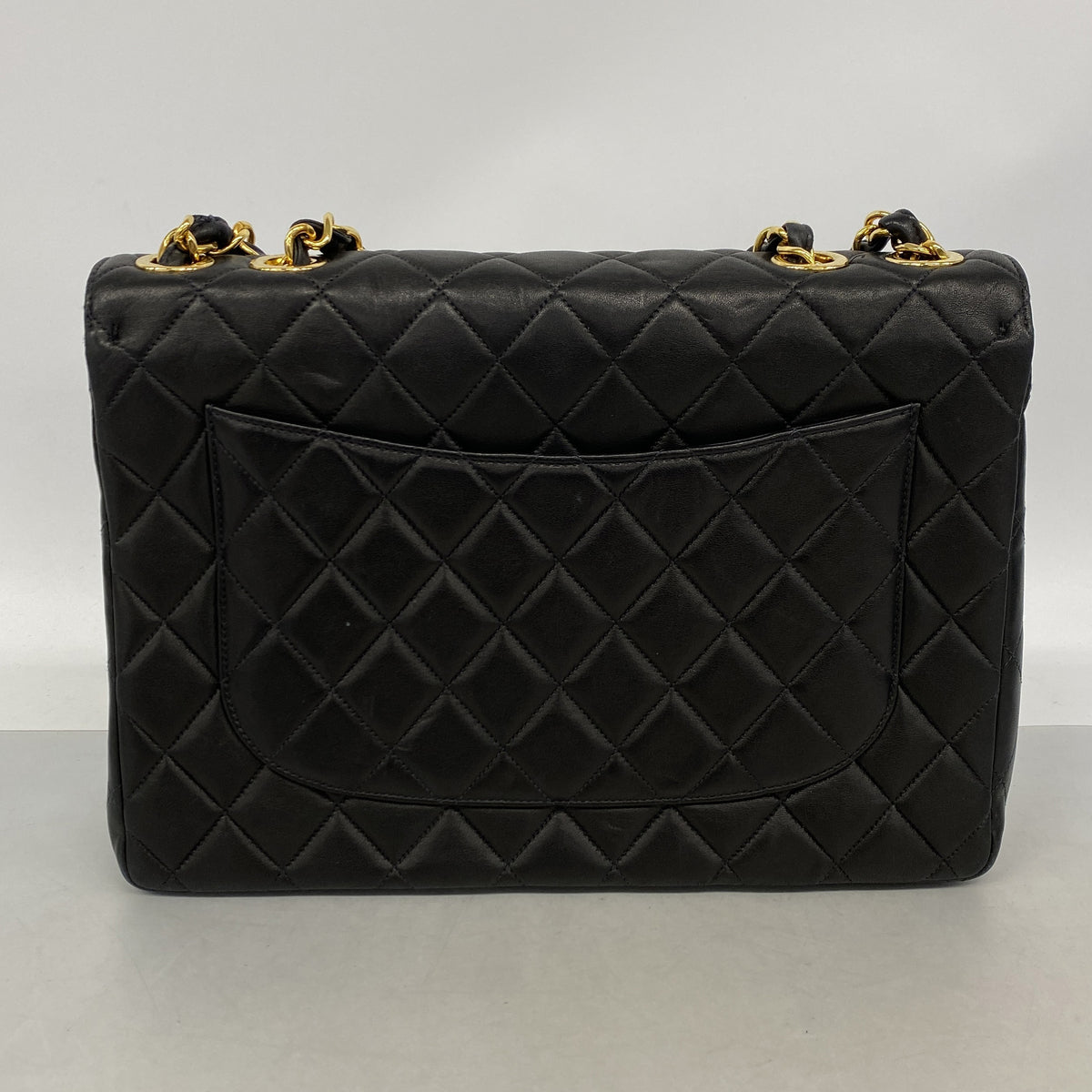 【6ke5348】シャネル ショルダーバッグ デカマトラッセ Wチェーン ラムスキン ブラック ゴールド金具【中古】レディース