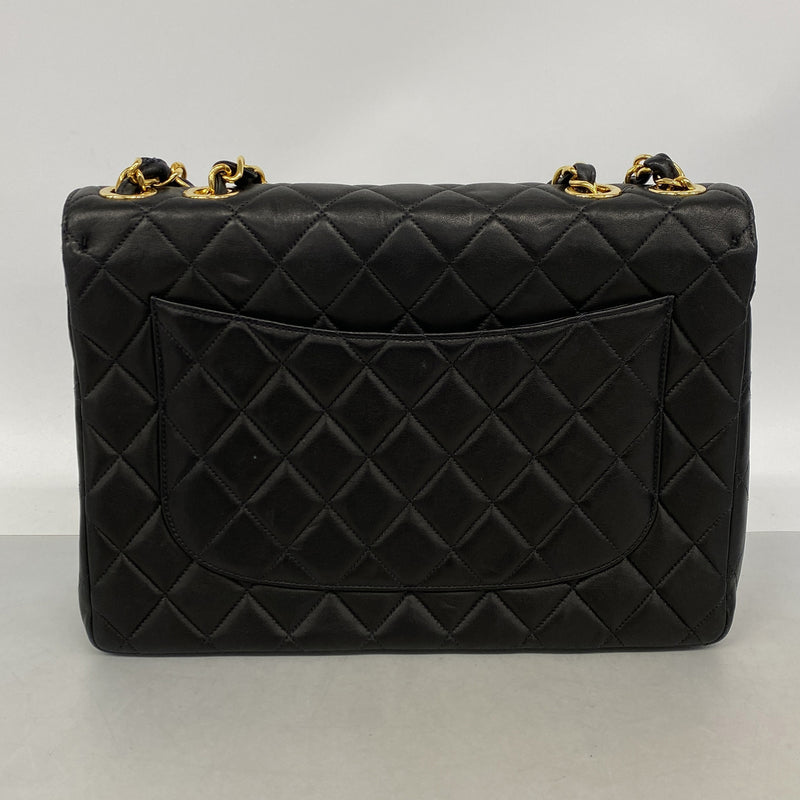 【6ke5348】シャネル ショルダーバッグ デカマトラッセ Wチェーン ラムスキン ブラック ゴールド金具【中古】レディース