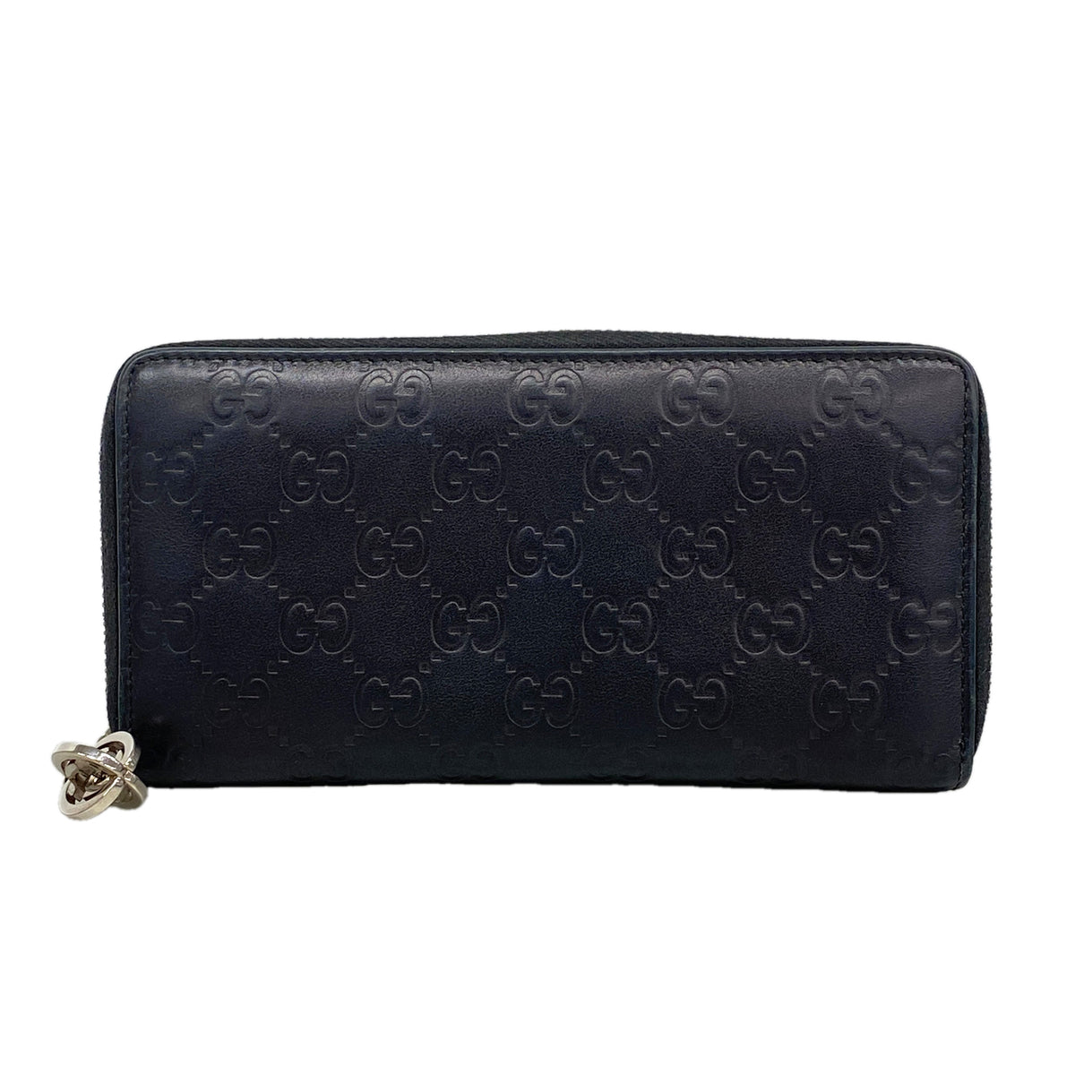 【6ke5358】グッチ 長財布 グッチシマ 233025 レザー ブラック シルバー金具【中古】レディース