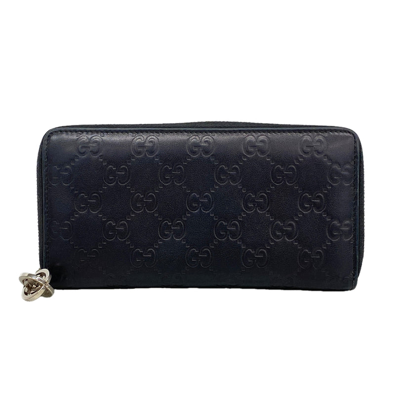 【6ke5358】グッチ 長財布 グッチシマ 233025 レザー ブラック シルバー金具【中古】レディース