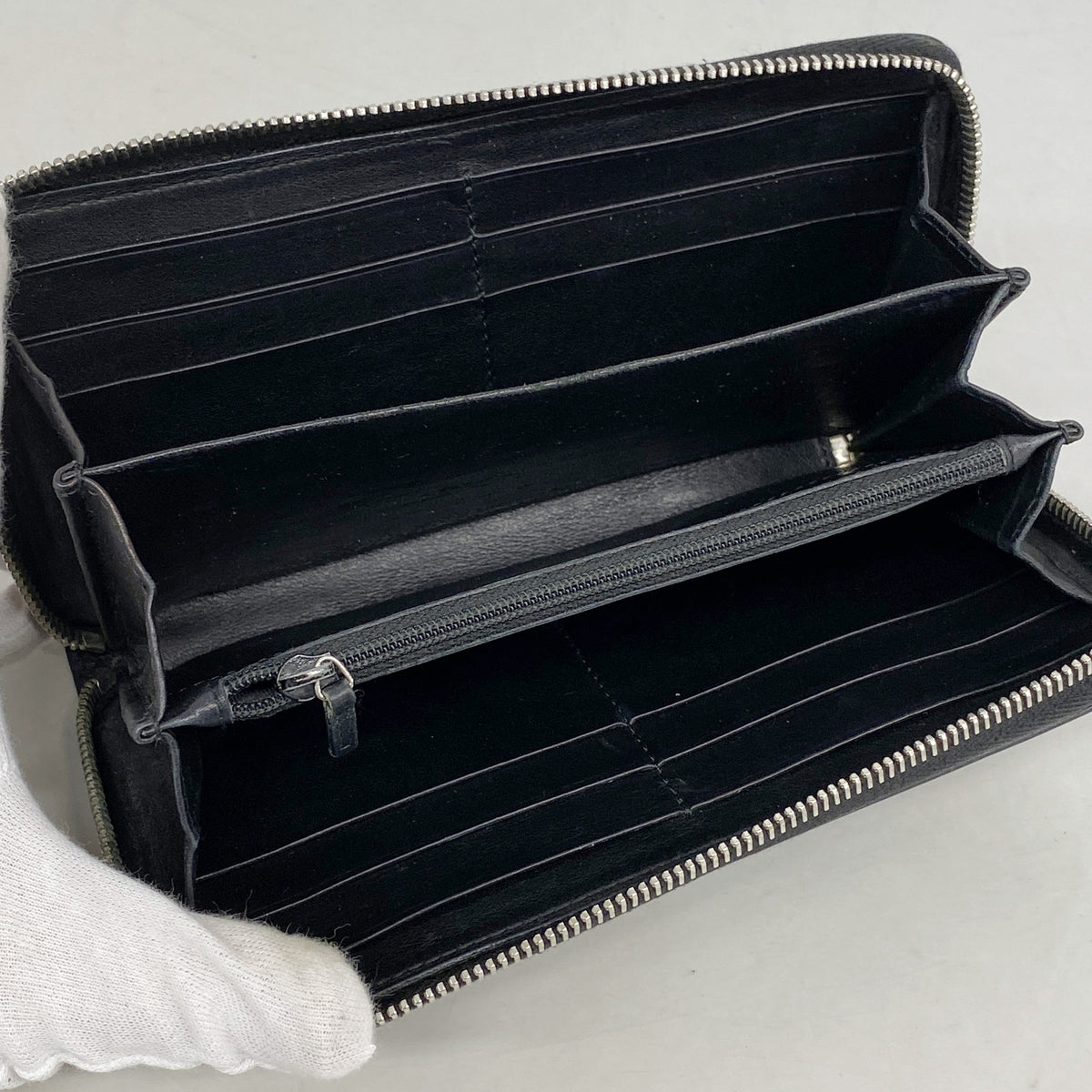 【6ke5358】グッチ 長財布 グッチシマ 233025 レザー ブラック シルバー金具【中古】レディース