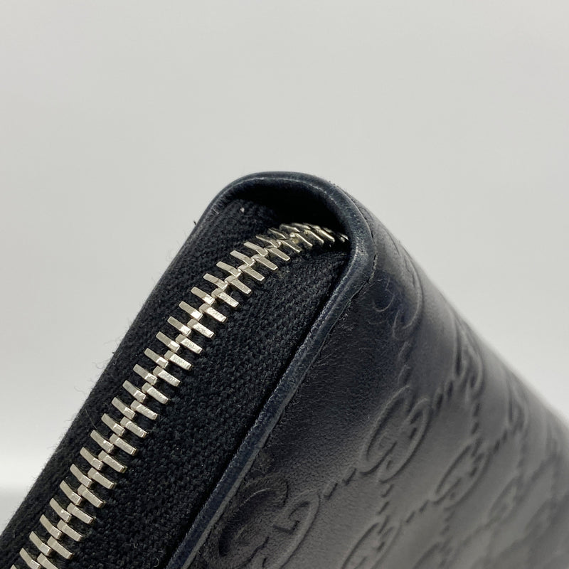 【6ke5358】グッチ 長財布 グッチシマ 233025 レザー ブラック シルバー金具【中古】レディース