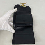 【6ke5359】セリーヌ 三つ折り財布 トリオンフ レザー ブラック ゴールド金具【中古】レディース