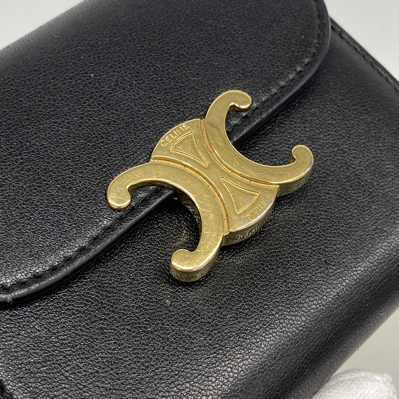 【6ke5359】セリーヌ 三つ折り財布 トリオンフ レザー ブラック ゴールド金具【中古】レディース