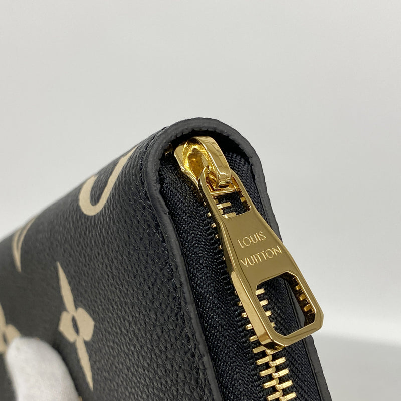 【6ke5363】ルイヴィトン 長財布 モノグラム・アンプラント バイカラー ジッピーウォレット M28794 ブラック ベージュ【中古】レディース