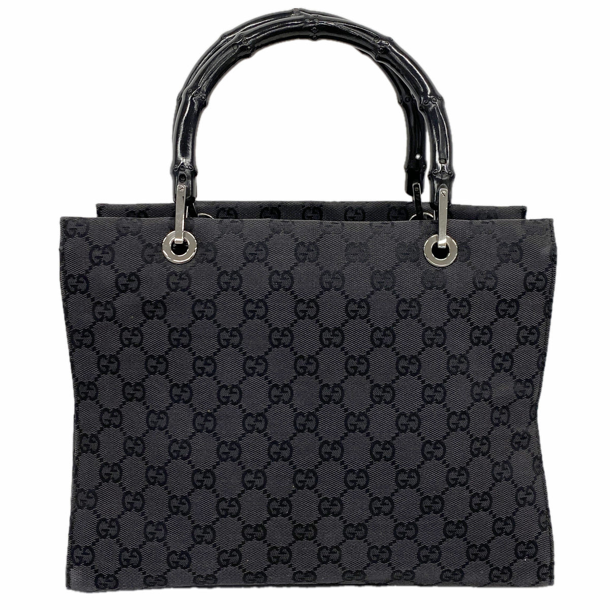 【6ke5567】グッチ ハンドバッグ GGキャンバス バンブー 002 1016 キャンバス ブラック シルバー金具【中古】レディース
