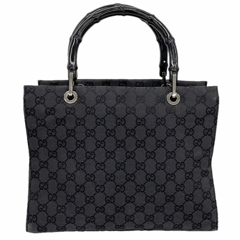 【6ke5567】グッチ ハンドバッグ GGキャンバス バンブー 002 1016 キャンバス ブラック シルバー金具【中古】レディース