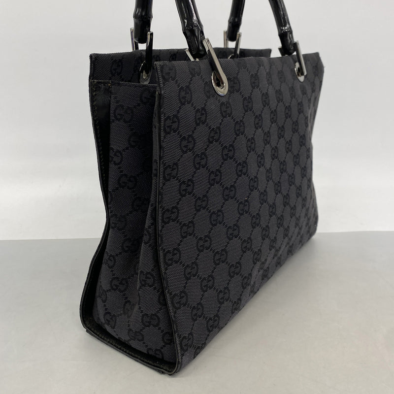 【6ke5567】グッチ ハンドバッグ GGキャンバス バンブー 002 1016 キャンバス ブラック シルバー金具【中古】レディース