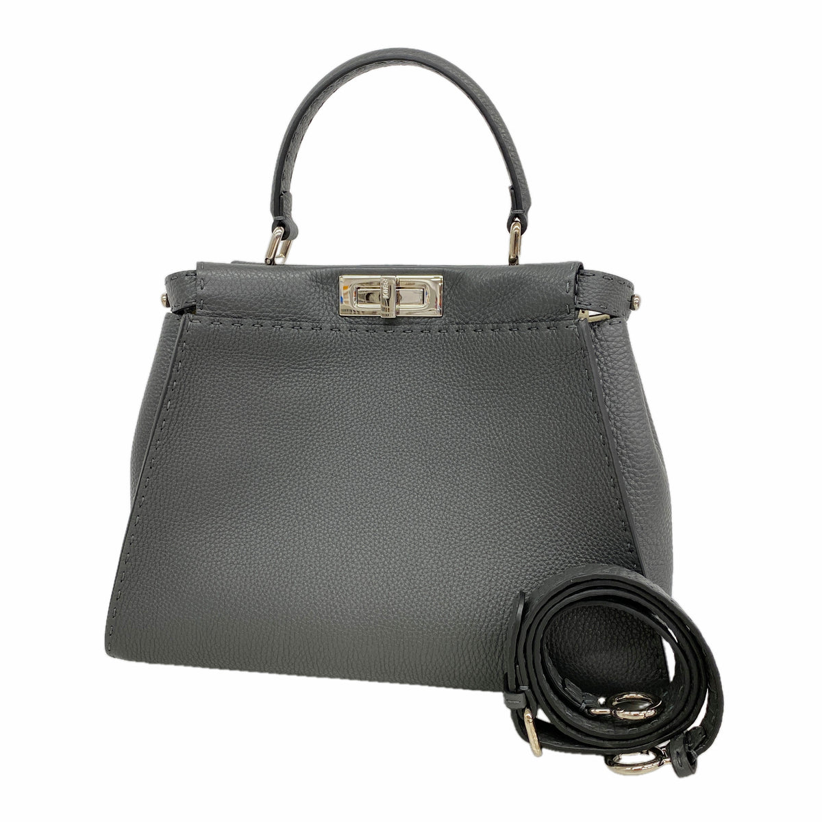 【6ke5575】フェンディ ハンドバッグ セレリア ピーカブー レザー グレー シルバー金具 2wayバッグ【中古】レディース