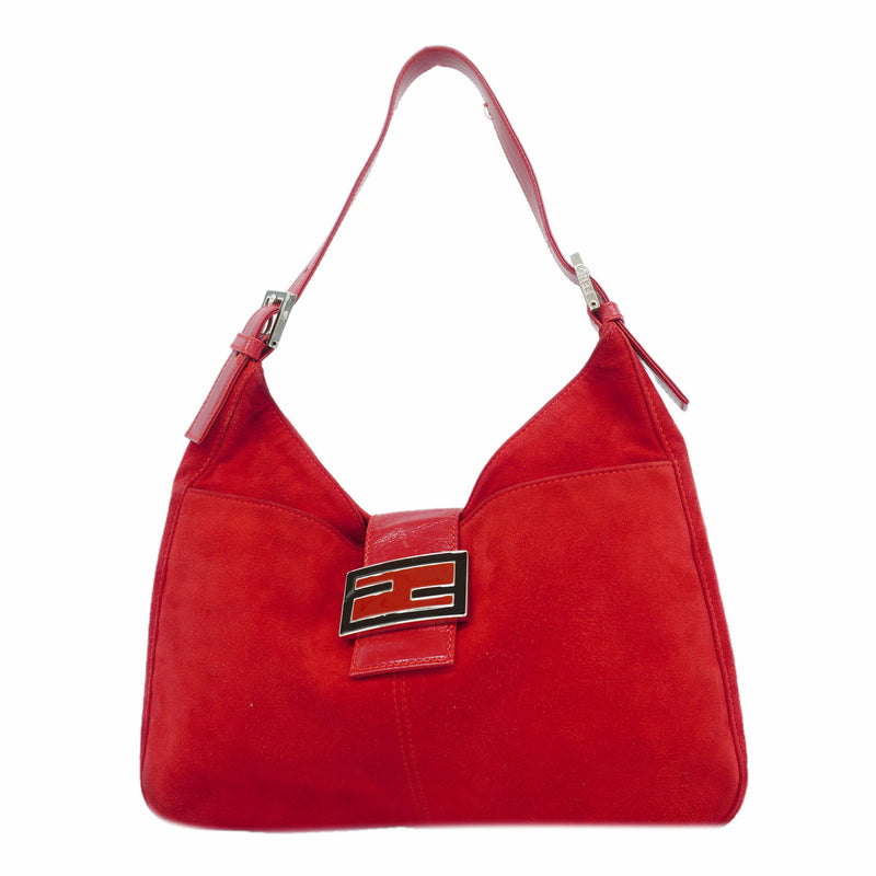 【6ke5615】フェンディ ショルダーバッグ スウェード レッド シルバー金具【中古】レディース