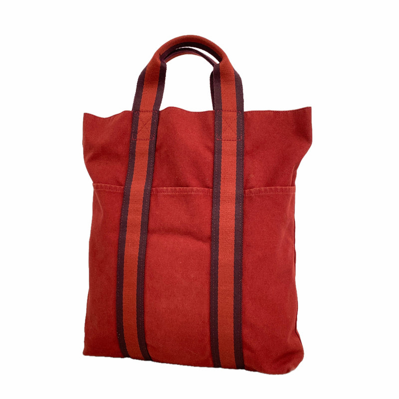 【6ke5640】エルメス トートバッグ フールトゥカバス キャンバス レッド シルバー金具【中古】レディース