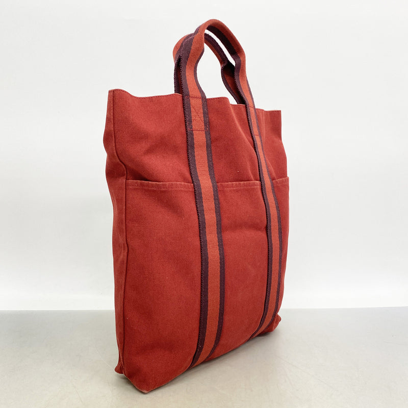 【6ke5640】エルメス トートバッグ フールトゥカバス キャンバス レッド シルバー金具【中古】レディース