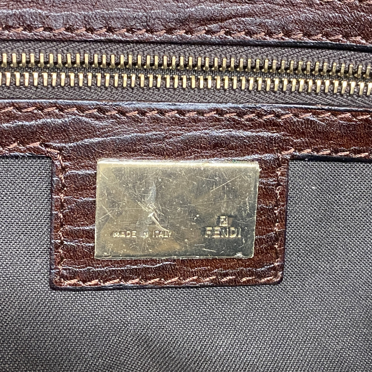 【6ke5642】フェンディ ハンドバッグ ズッキーノ ナイロンキャンバス ブラウン シャンパンゴールド金具【中古】レディース