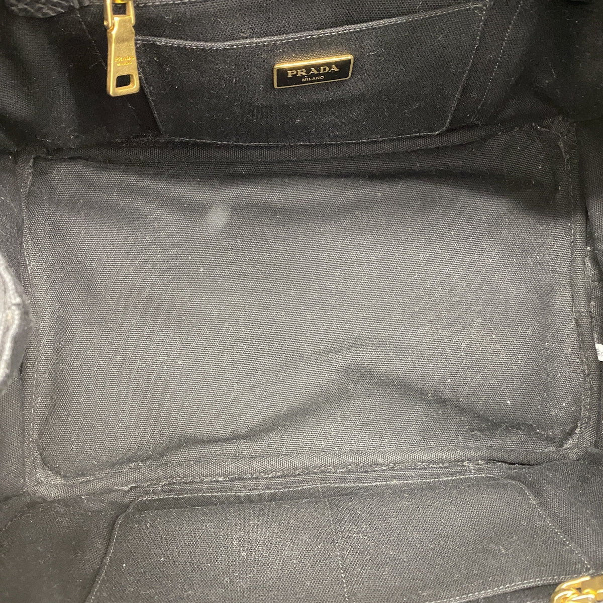 【6ke5689】プラダ トートバッグ カナパ キャンバス ブラック ゴールド金具 2wayバッグ【中古】レディース