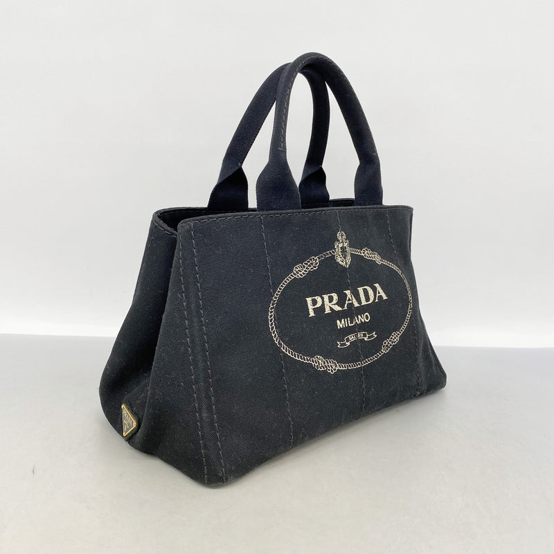 【6ke5689】プラダ トートバッグ カナパ キャンバス ブラック ゴールド金具 2wayバッグ【中古】レディース