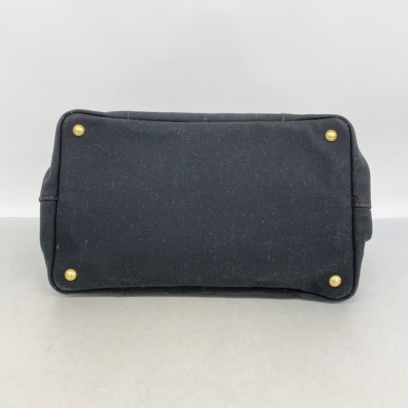 【6ke5689】プラダ トートバッグ カナパ キャンバス ブラック ゴールド金具 2wayバッグ【中古】レディース