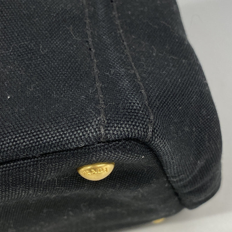 【6ke5689】プラダ トートバッグ カナパ キャンバス ブラック ゴールド金具 2wayバッグ【中古】レディース