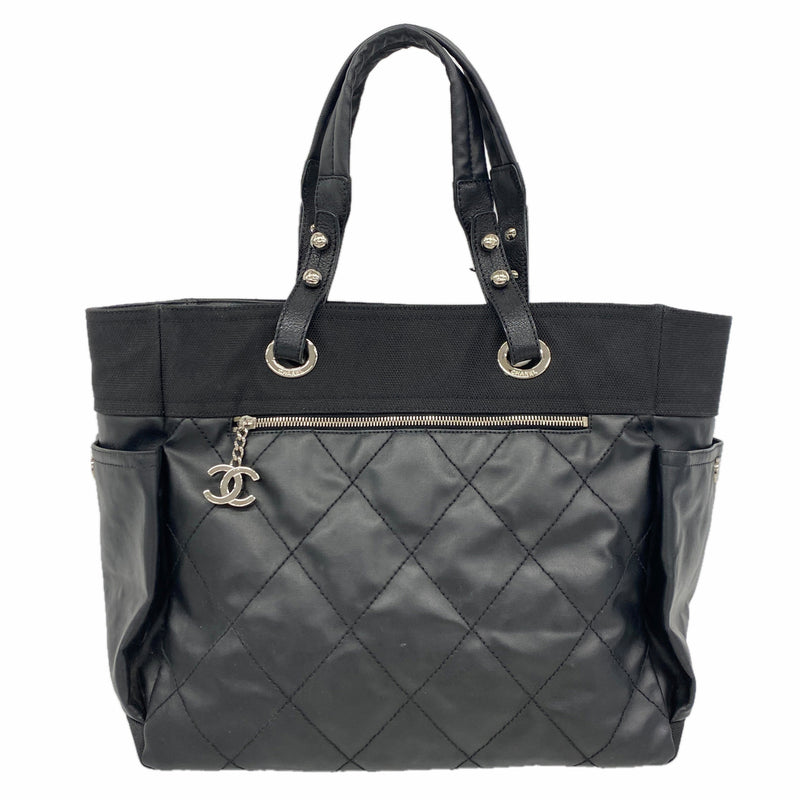 【6ke5759】シャネル トートバッグ パリビアリッツ レザー ブラック シルバー金具【中古】レディース
