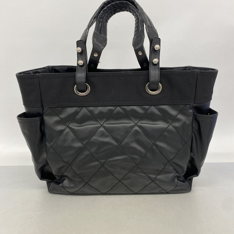 【6ke5759】シャネル トートバッグ パリビアリッツ レザー ブラック シルバー金具【中古】レディース