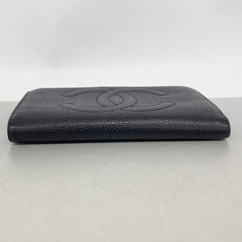 【6ke5798】シャネル 長財布 キャビアスキン ブラック ゴールド金具【中古】レディース